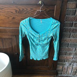Free People Henley, blue and yellow floral M